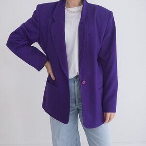 Vintage Pantman Purple 20% Wool Single Button Blazer Size 14